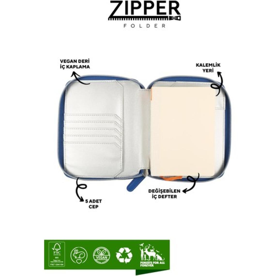 Victoria's Journals 123 0293 Victoria's Journals Zipper Folder Organizer Defter A6 Çizgili Mavi