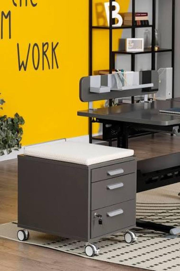 Creo Mobili Home Ofis Depolama ve Oturma Alanı Sunan Keson - Taşıma kap. 100kg, Antrasit/Sarı - Vega