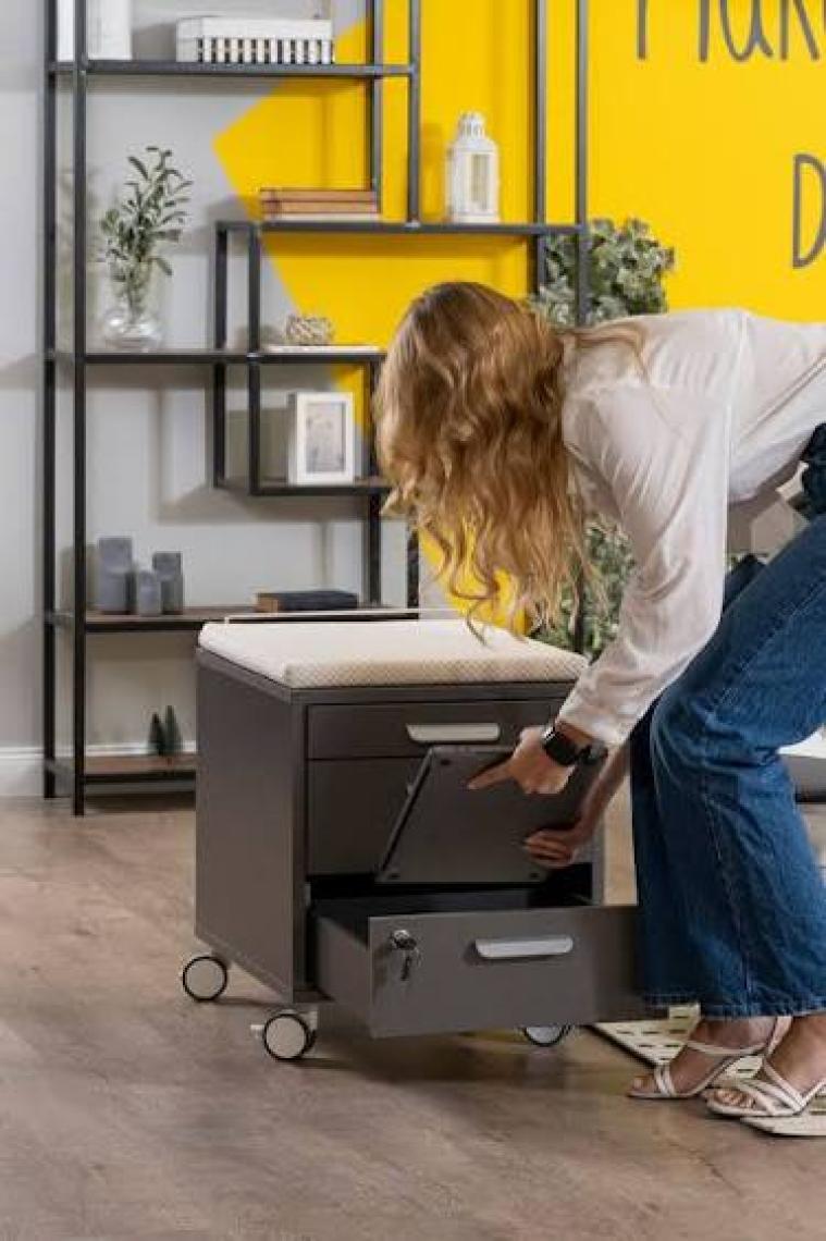 Creo Mobili Home Ofis Depolama ve Oturma Alanı Sunan Keson - Taşıma kap. 100kg, Antrasit/Sarı - Vega