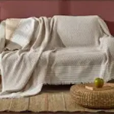 Fushia Trio Natural Keten Koltuk Örtüsü | Koltuk Şalı Bej