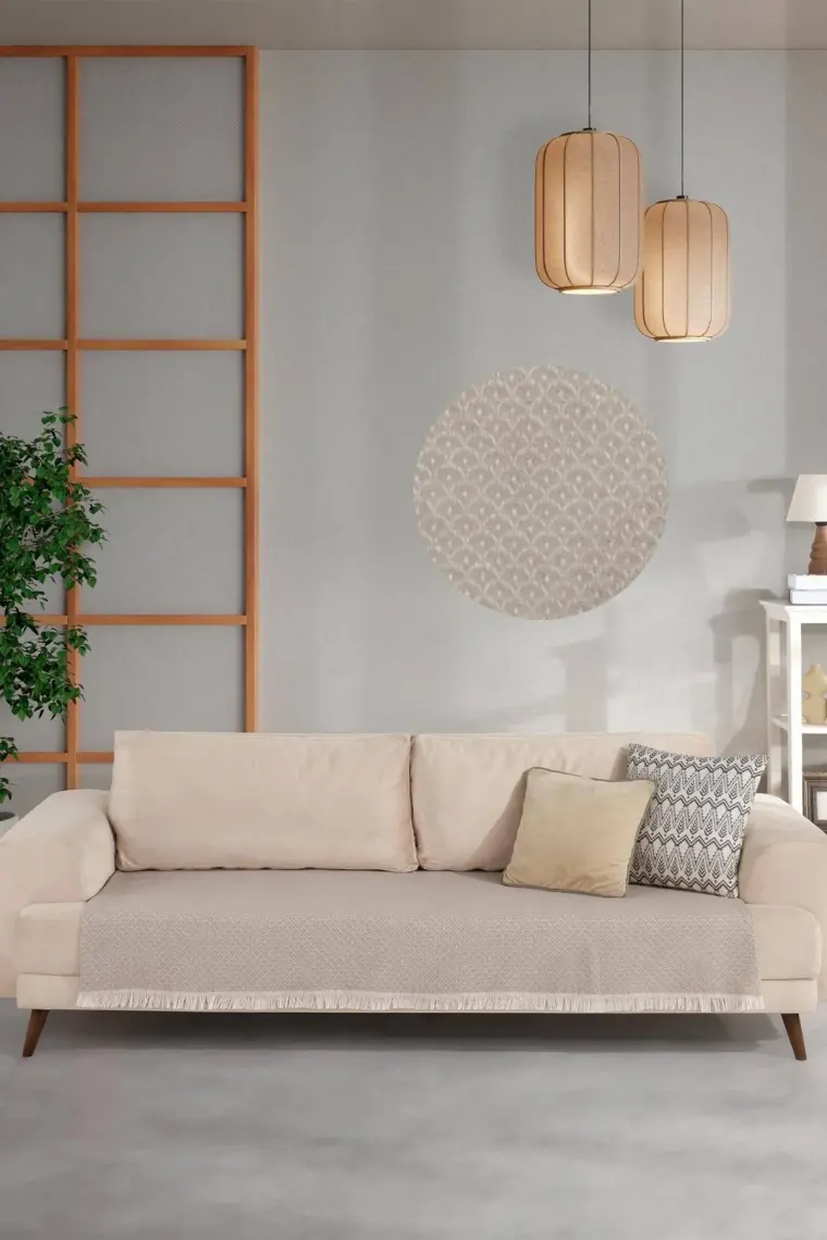 Znp Home Halfy | Koltuk Örtüsü 100X210 cm | Natural Pamuklu Koltuk Şalı | Çekyat Örtüsü