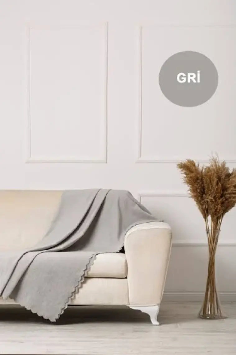 Velerde Home Standart Boy | Kolları kapamaz | Şönil Çift Taraflı Kaymaz Koltuk Örtüsü | Çekyat Örtüsü | Koltuk Şalı | Renk : Gri