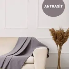 Velerde Home Standart Boy | Kolları kapamaz | Şönil Çift Taraflı Kaymaz Koltuk Örtüsü | Çekyat Örtüsü | Koltuk Şalı | Renk : Antrasit