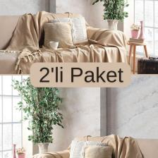 Miracolo Home Sık Dokuma Pamuklu Dekoratif Koltuk Örtüsü Seti 170X230 Boyutlu Optimal Kaymaz Tasarım (2 Adet)-Deve Tüyü