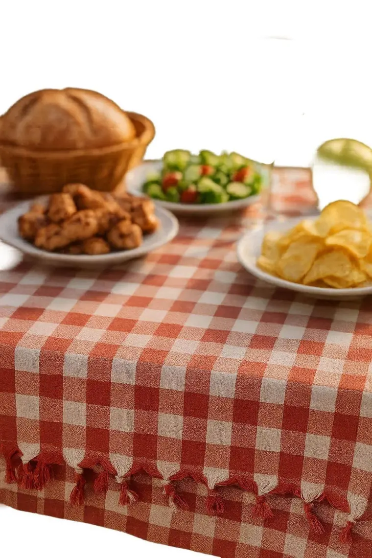 Mira Home 150X150 cm Kareli Yer Sofra Bezi Piknik Masa Örtüsü Saçaklı