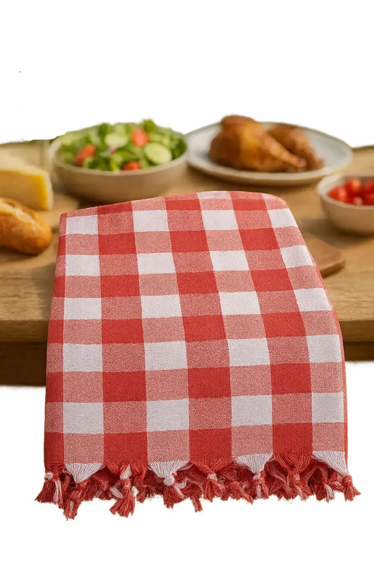 Mira Home 150X150 cm Kareli Yer Sofra Bezi Piknik Masa Örtüsü Saçaklı