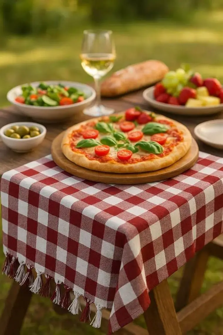Mira Home 150X150 cm Kareli Yer Sofra Bezi Piknik Masa Örtüsü Saçaklı