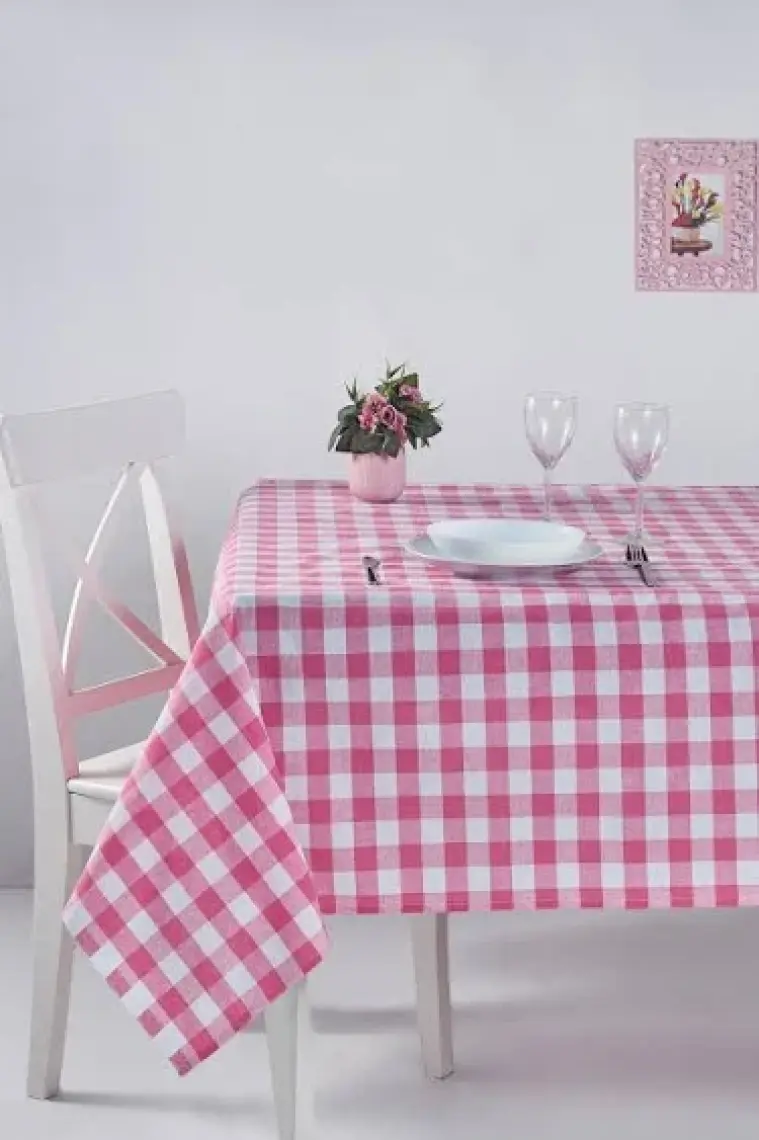Denizli Concept Kareli Masa Örtüsü Pembe