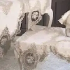 Çeyiz Diyarı Fransız Güpürlü Şönil Elit Yatak Odası Takımı 3 Parça Ekru Gold