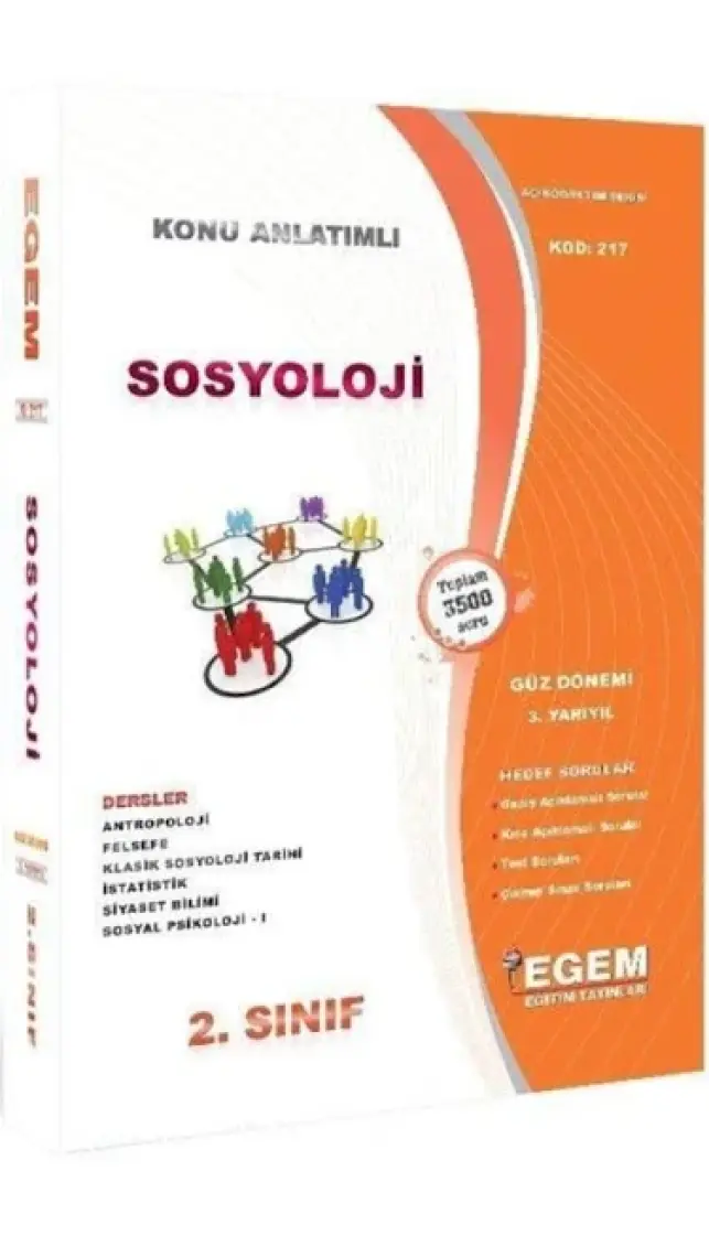 Egem Eğitim Yayınları AÖF 2. Sınıf Sosyoloji Konu Anlatımlı Soru Bankası-Güz Dönemi(3. Yarıyıl)