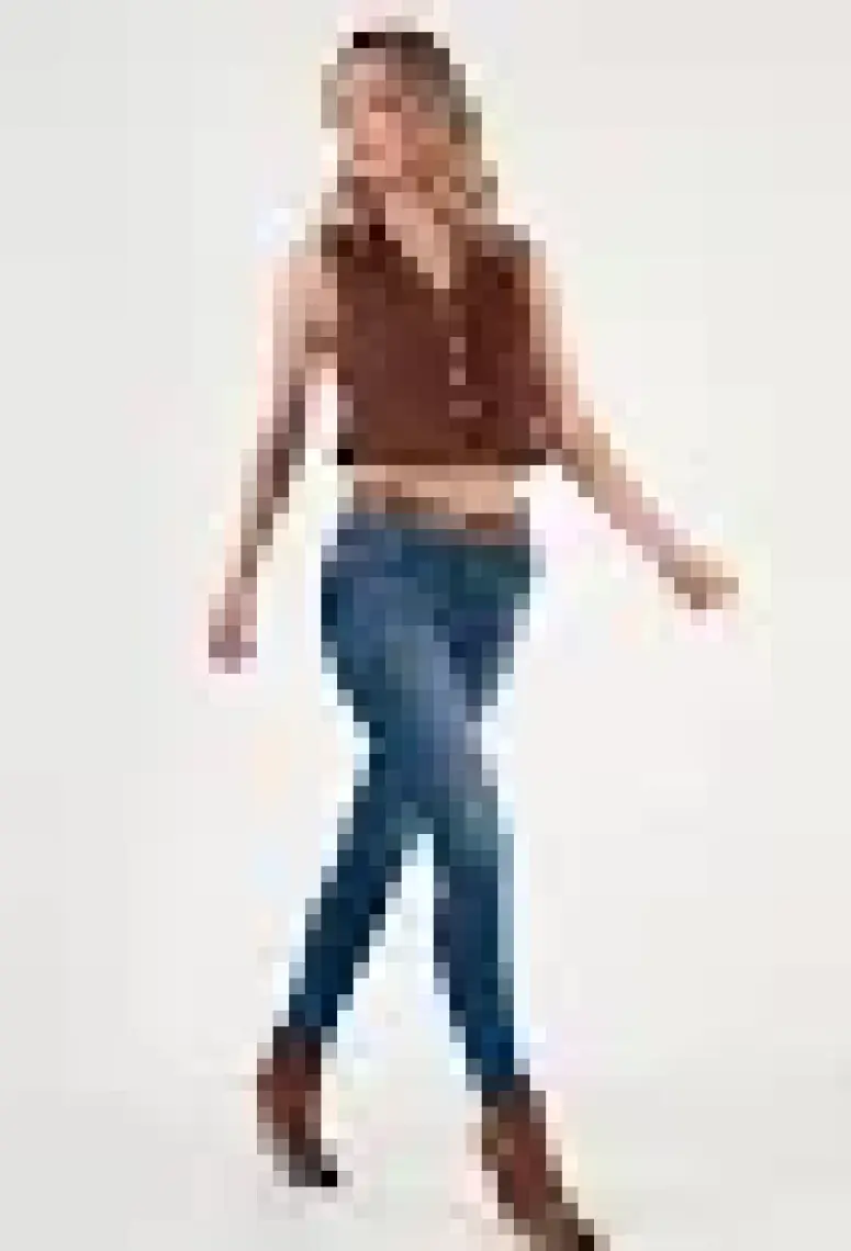 Lela Fitted V Yak Düğmeli Crop Scuba Süet Yelek Bayan Yelek 5865576