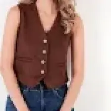Lela Fitted V Yak Düğmeli Crop Scuba Süet Yelek Bayan Yelek 5865576