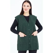 Elçelya Moda Kadın Haki Yeşil V Yaka Düğmeli Cepli Örgü Yün Anne Triko Yelek