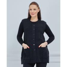 Fresh Moda Kadın Yuvarlak Yaka Triko Cepli Düğmeli Kışlık Yün Yelek