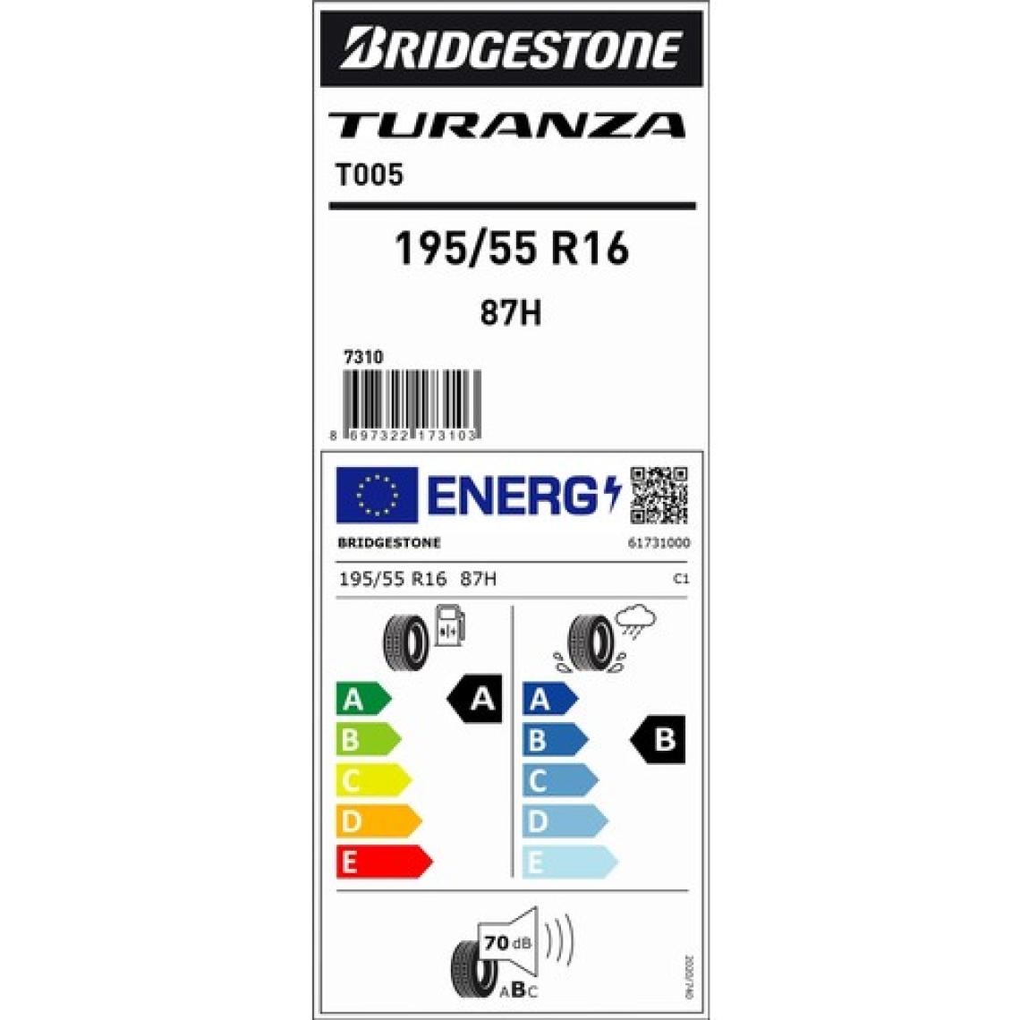 Bridgestone 195/55 R16 87H Turanza T005 Oto Yaz Lastiği ( Üretim Yılı: 2024 )