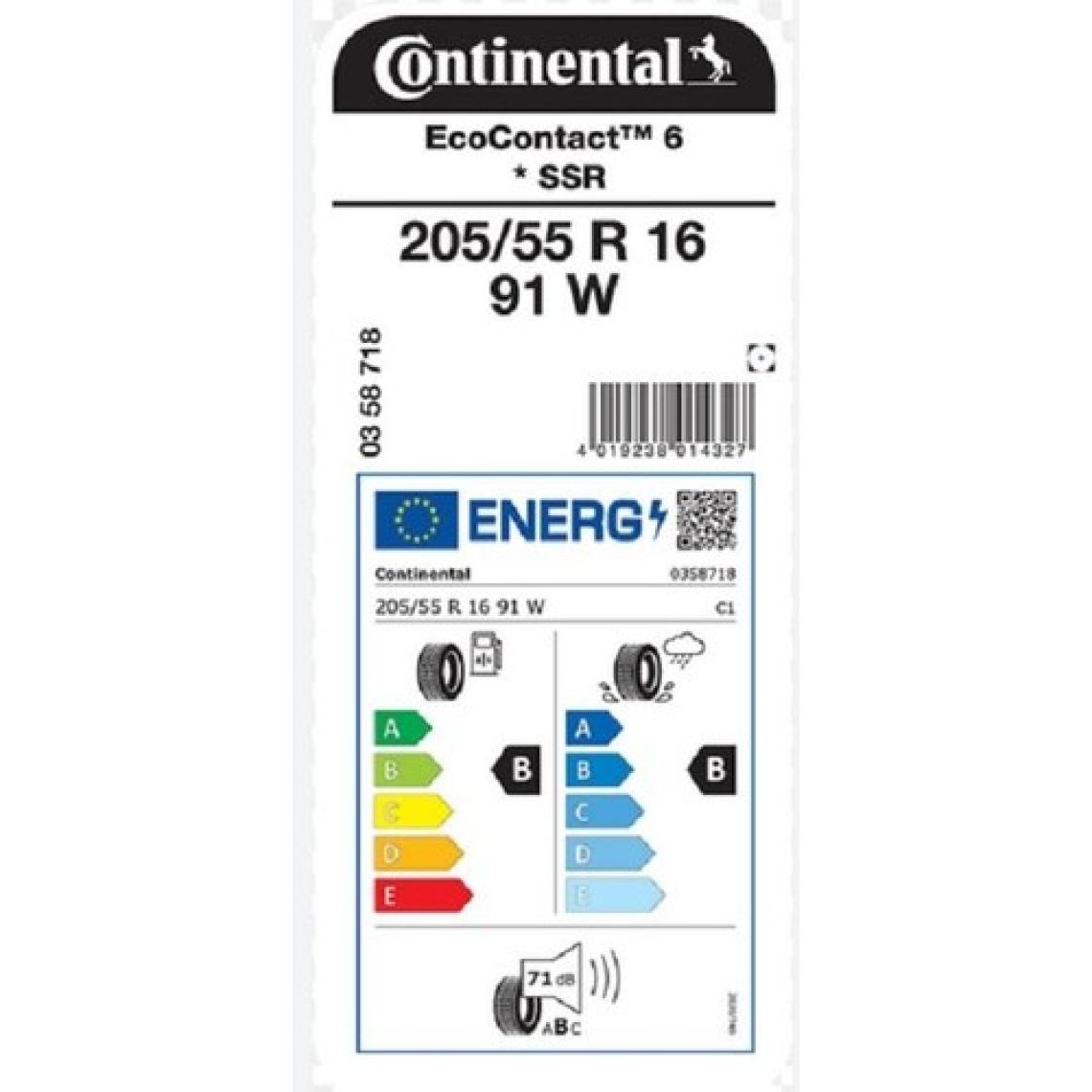 Continental 205/55 R16 91W Ssr Rft * Ecocontact 6 Oto  Yaz Lastiği (Üretim Yılı:2025)