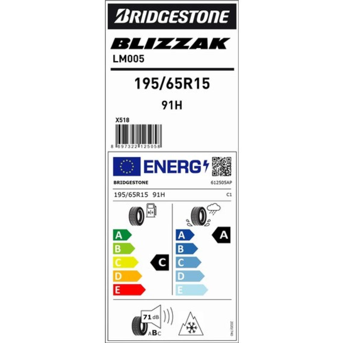 Bridgestone 195/65 R15 91H Lm005 Kış Lastiği (Üretim Yılı: 2024)