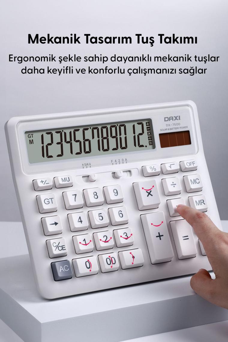 DX-7500 BÜYÜK BOY 12 HANELİ HESAP MAKİNESİ, MEKANİK TUŞ TAKIMI