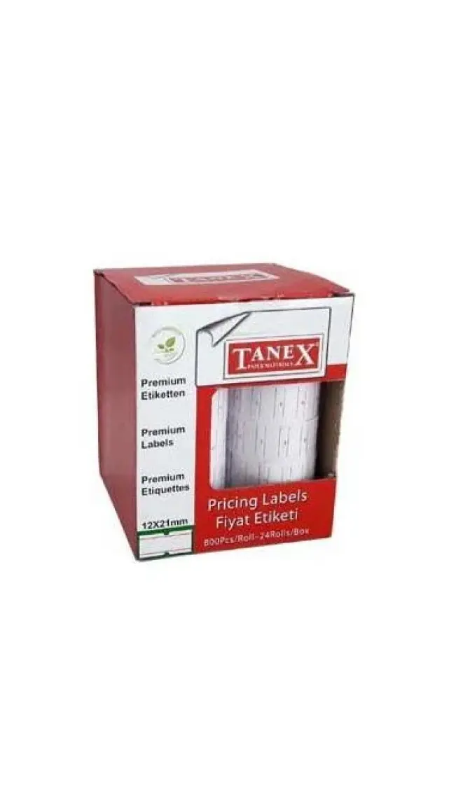 12x21 mm TANEX ÇİZGİLİ BEYAZ FİYAT ETİKET 800 AD.