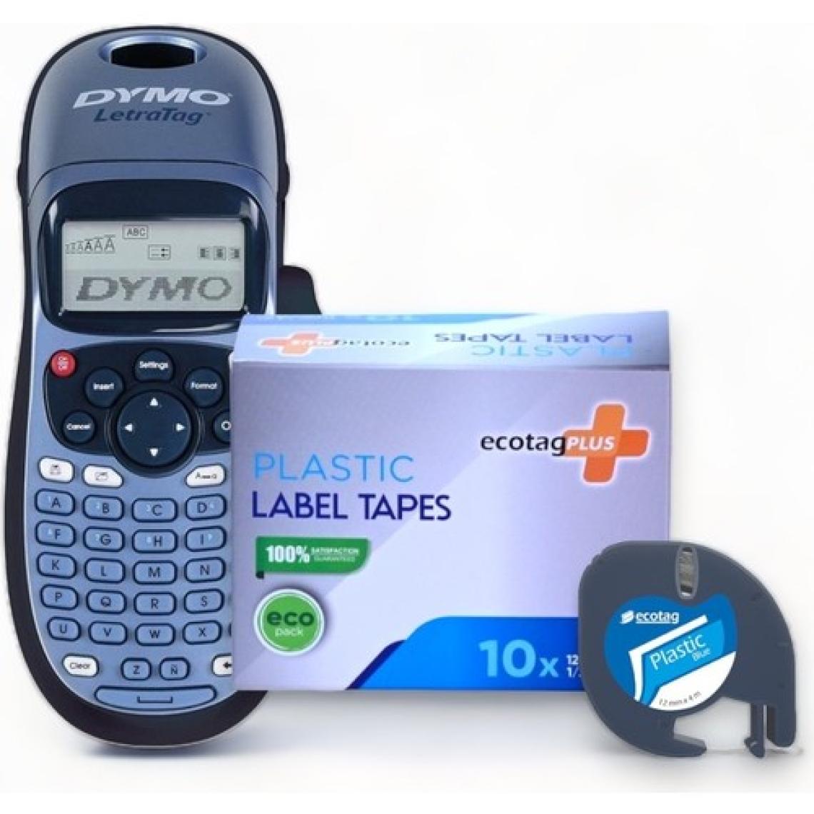Dymo Letratag Etiket Yazıcı ve Ecotag Muadil Plastik Yedek Şerit Etiket 10'lu