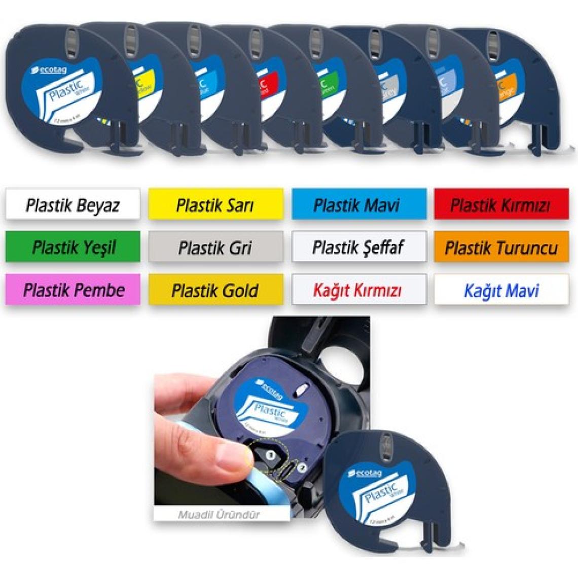 Dymo Letratag Etiket Yazıcı ve Ecotag Muadil Plastik Yedek Şerit Etiket 10'lu