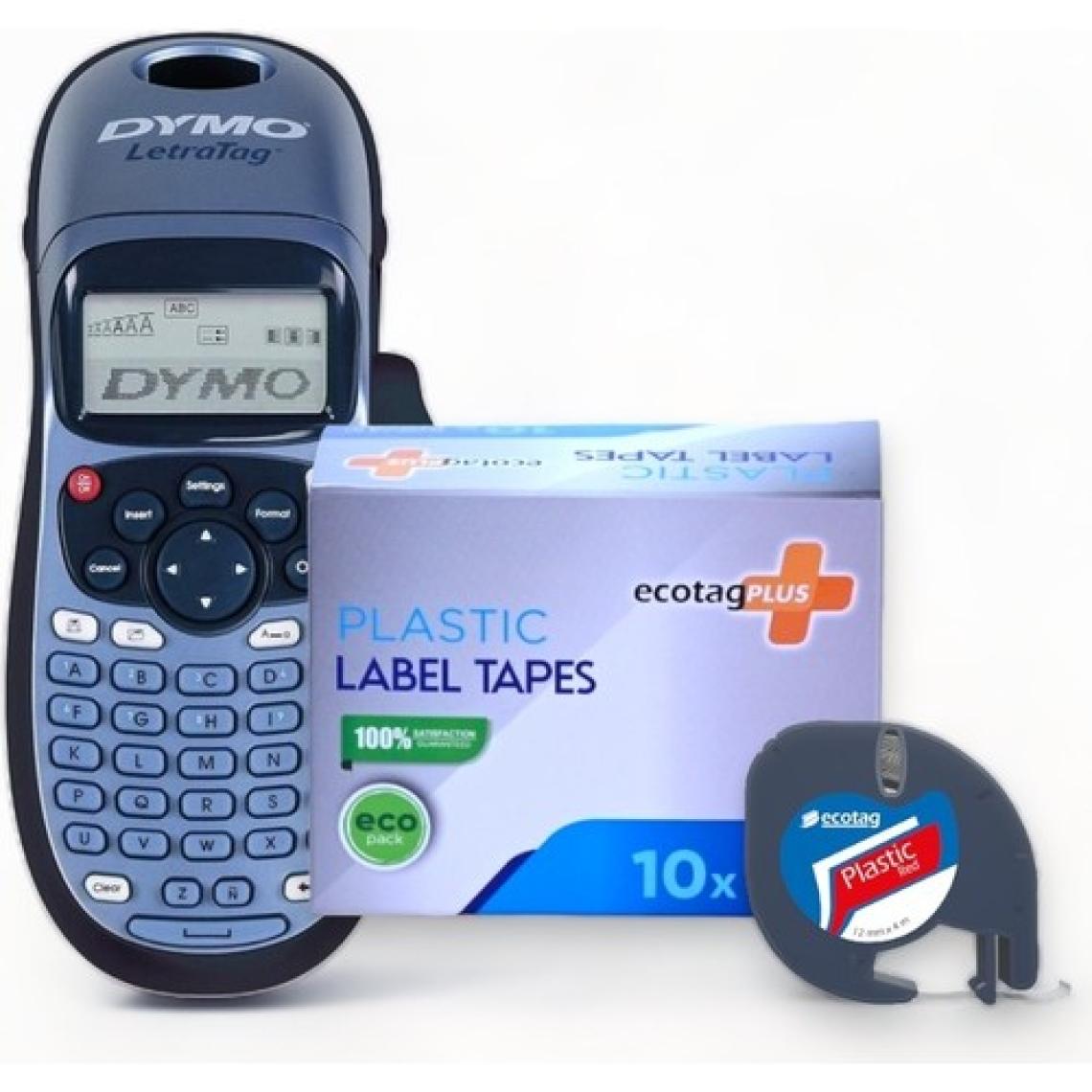 Dymo Letratag Etiket Yazıcı ve Ecotag Muadil Plastik Yedek Şerit Etiket 10'lu