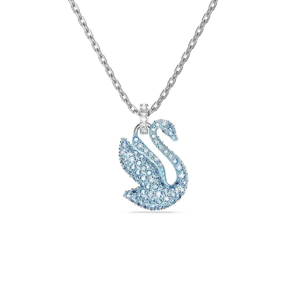 Swarovski Iconic Swan Kolye Kuğu, Küçük, Mavi, Rodyum Kaplama