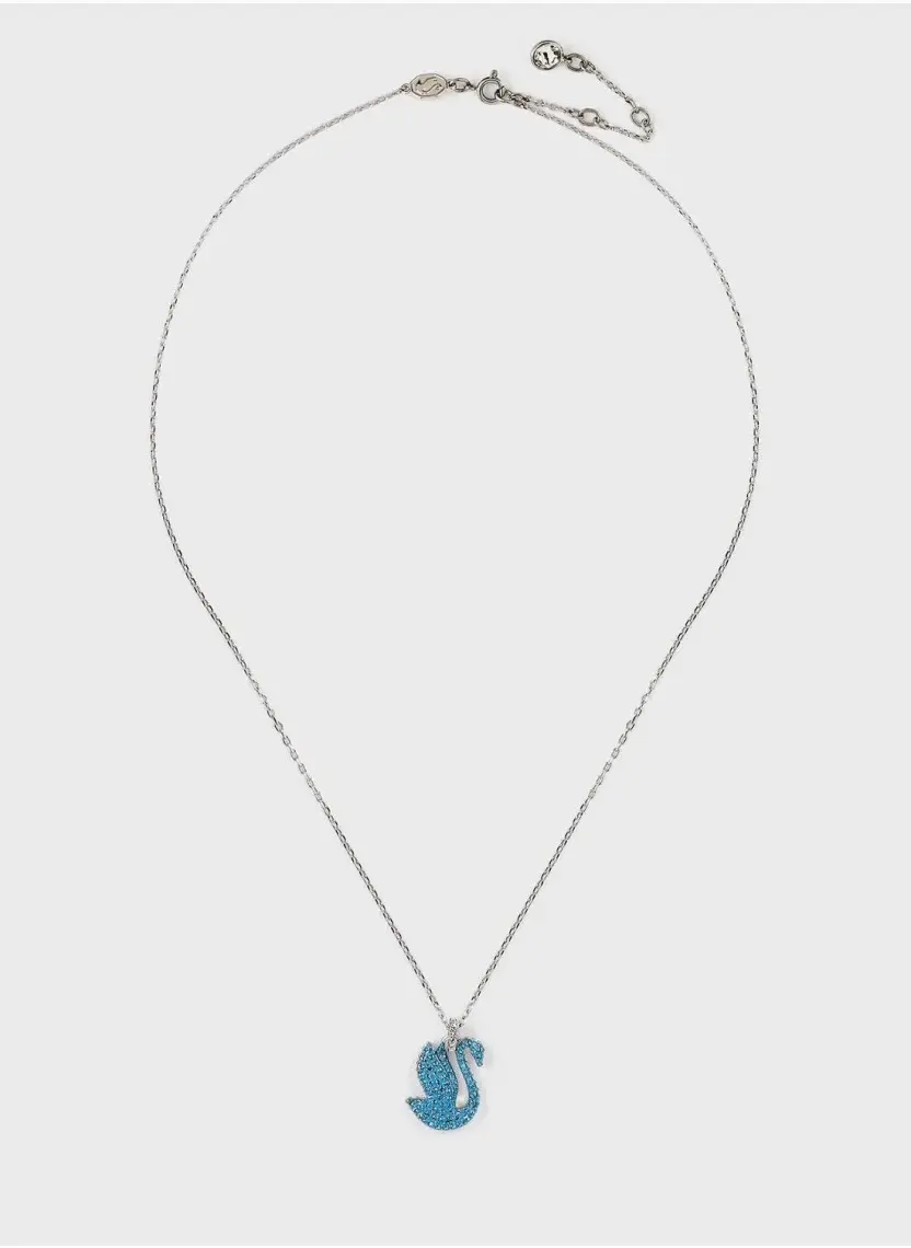 Swarovski Iconic Swan Kolye Kuğu, Küçük, Mavi, Rodyum Kaplama