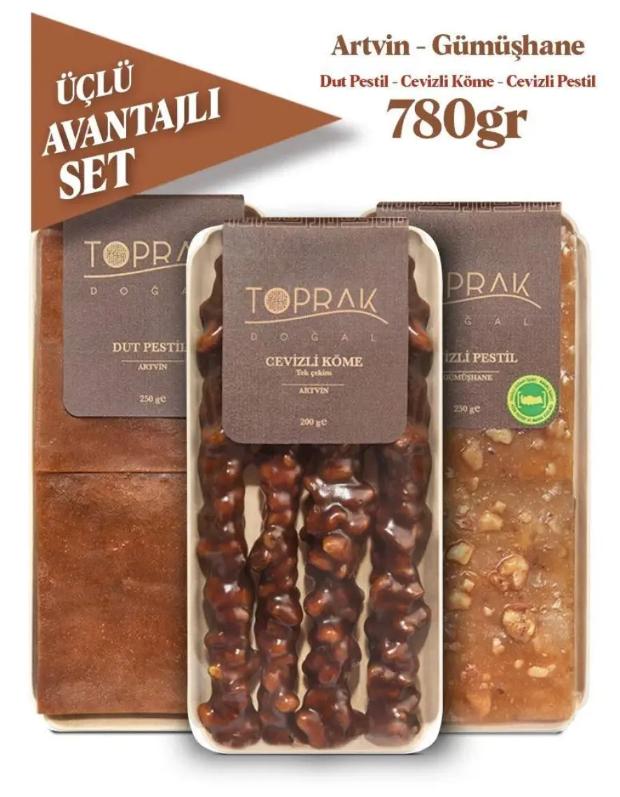 Toprak Doğal Pestil & Köme Ekonomik Set 1 - Sade Dut Pestili - Cevizli Pestil - Cevizli Köme Tek Çekim