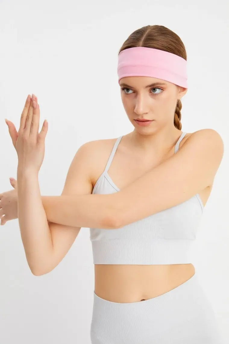 Butikgiz Pembe Kadın Pamuklu Penye, Kaymaz, Terletmez, Ultra Hafif, Spor Saç Bandı Bandana