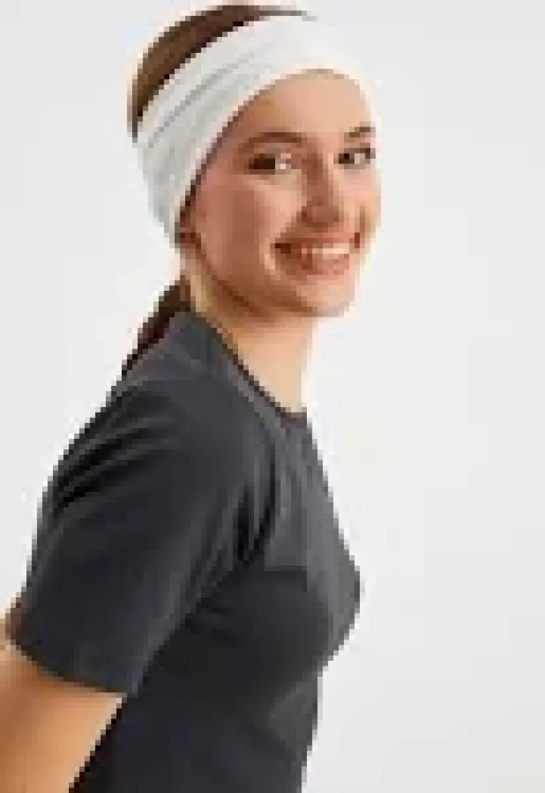 Butikgiz Beyaz  Kadın Çift Taraflı Kullanım Alternatifli, Pamuklu Penye, Kaymaz, Hafif, Spor Saç Bandı Bandana