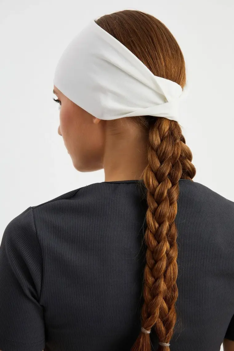 Butikgiz Beyaz  Kadın Çift Taraflı Kullanım Alternatifli, Pamuklu Penye, Kaymaz, Hafif, Spor Saç Bandı Bandana