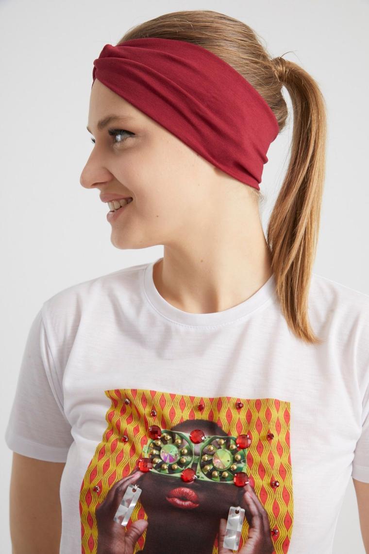 Butikgiz Bordo Vişne, Butik Tasarım Kadın Bandana Saç Bandı, Ekstra Yumuşak,  Esnek, Doğal, Pamuklu Penye