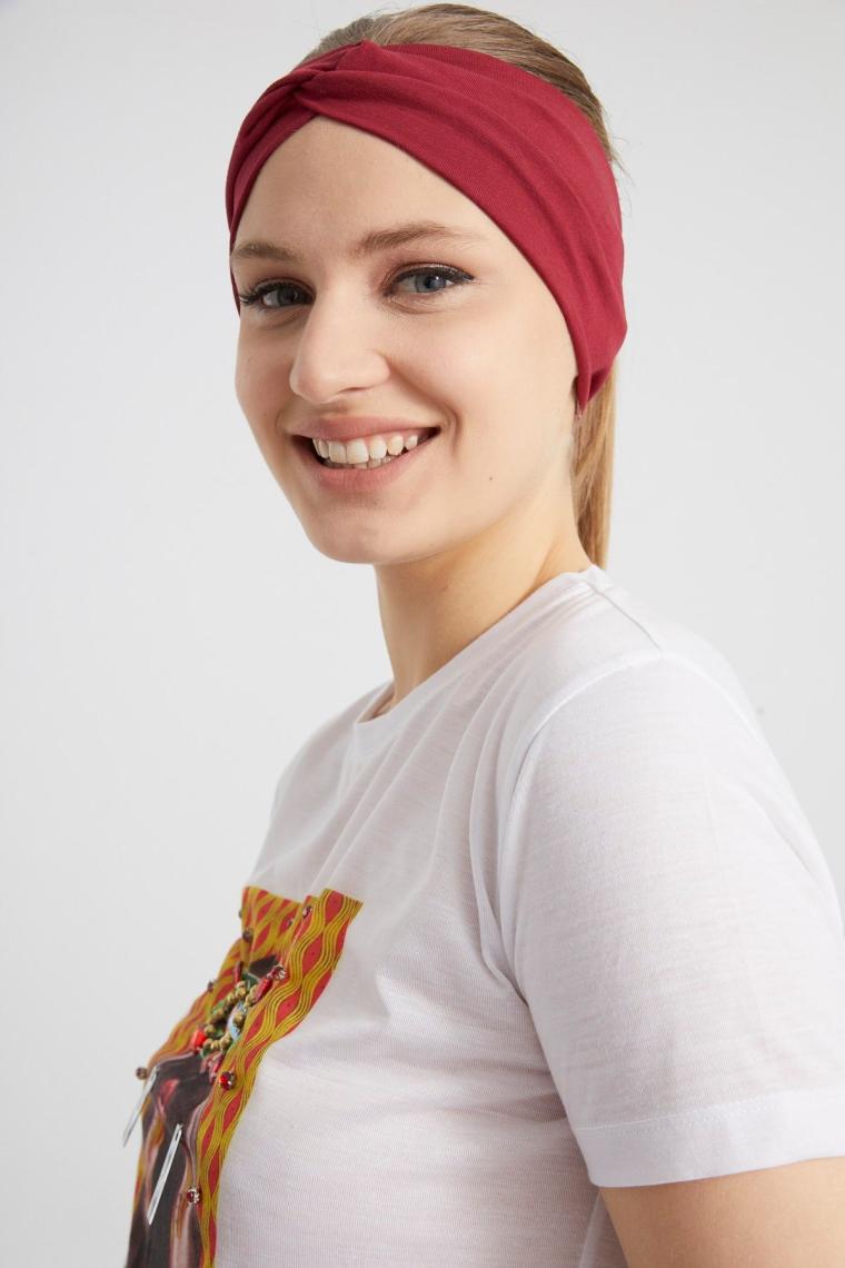 Butikgiz Bordo Vişne, Butik Tasarım Kadın Bandana Saç Bandı, Ekstra Yumuşak,  Esnek, Doğal, Pamuklu Penye