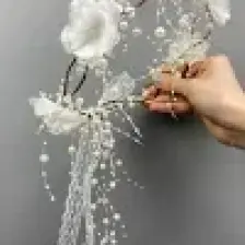 Hayalperest Boncuk Incili Çiçekli Özel Tasarım Gelin Tacı ve Saç Aksesuarı
