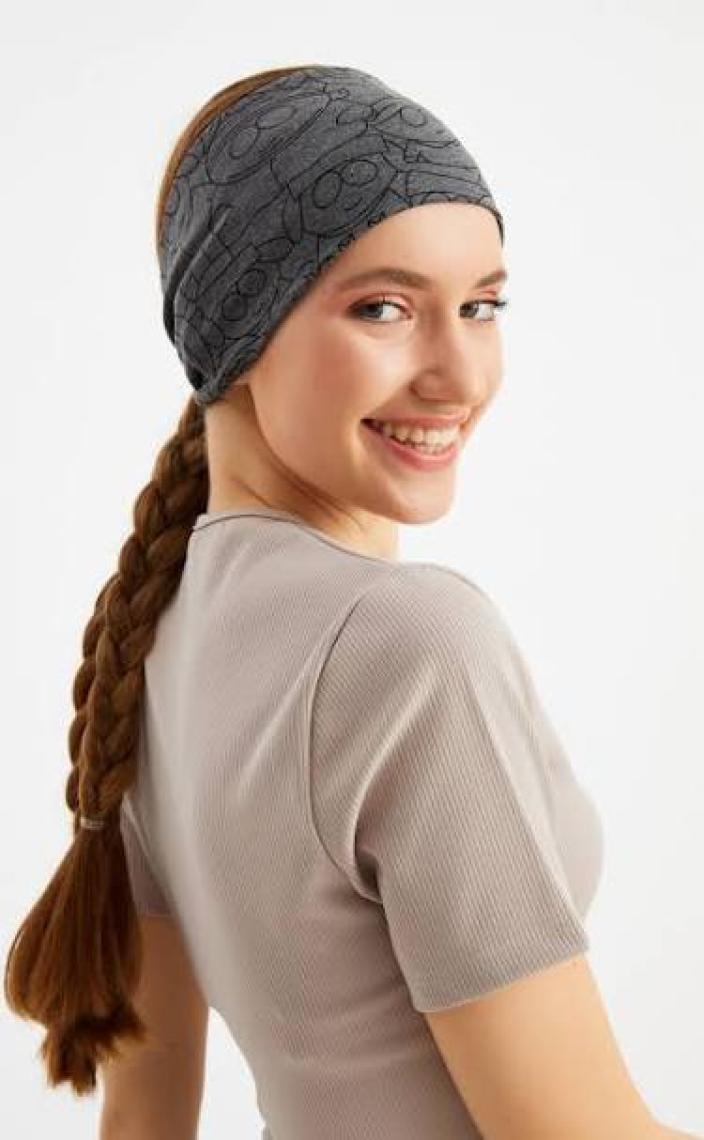 Butikgiz Füme Kadın Çift Taraflı Kullanım Alternatifli, Pamuklu Penye, Kaymaz, Hafif, Spor Saç Bandı Bandana