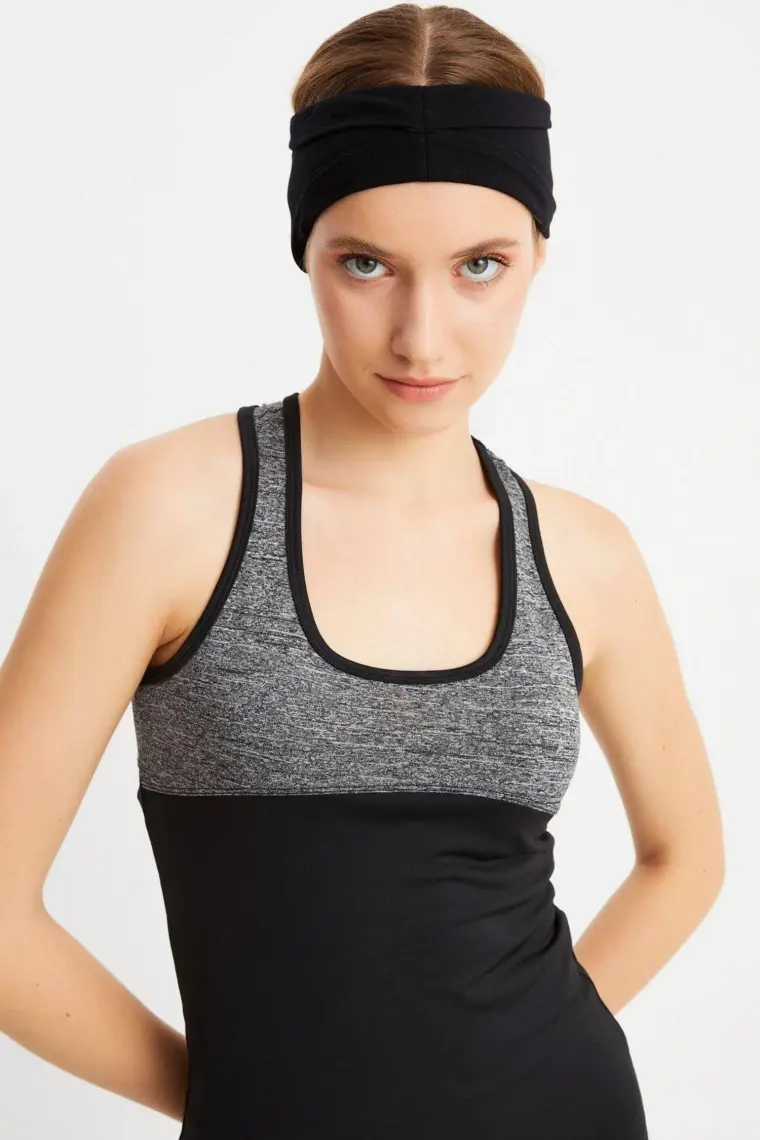 Butikgiz Siyah Kadın Pamuklu Penye, Kaymaz, Terletmez, Ultra Hafif, Spor Saç Bandı Bandana