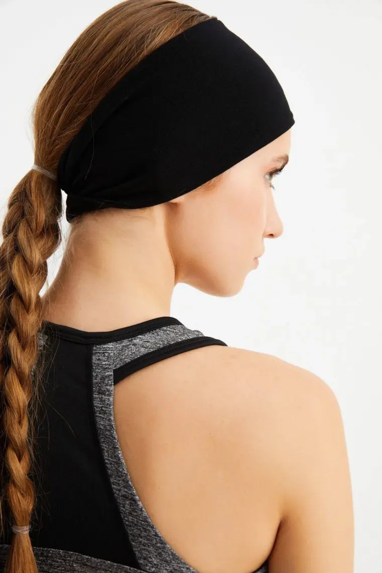 Butikgiz Siyah Kadın Pamuklu Penye, Kaymaz, Terletmez, Ultra Hafif, Spor Saç Bandı Bandana