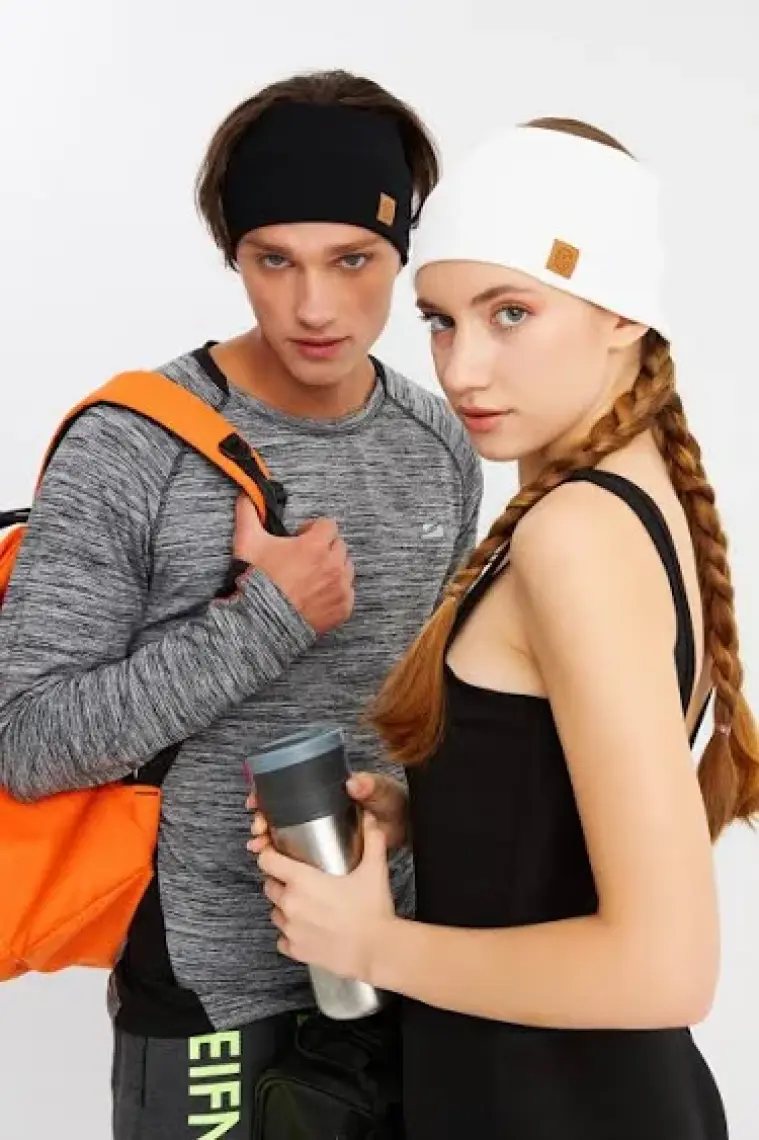 Butikgiz Siyah-Beyaz 2^li Pamuklu Kaşkorse, Kaymaz, Terletmez, Ultra Hafif, Spor Saç Bandı Bandana Buff