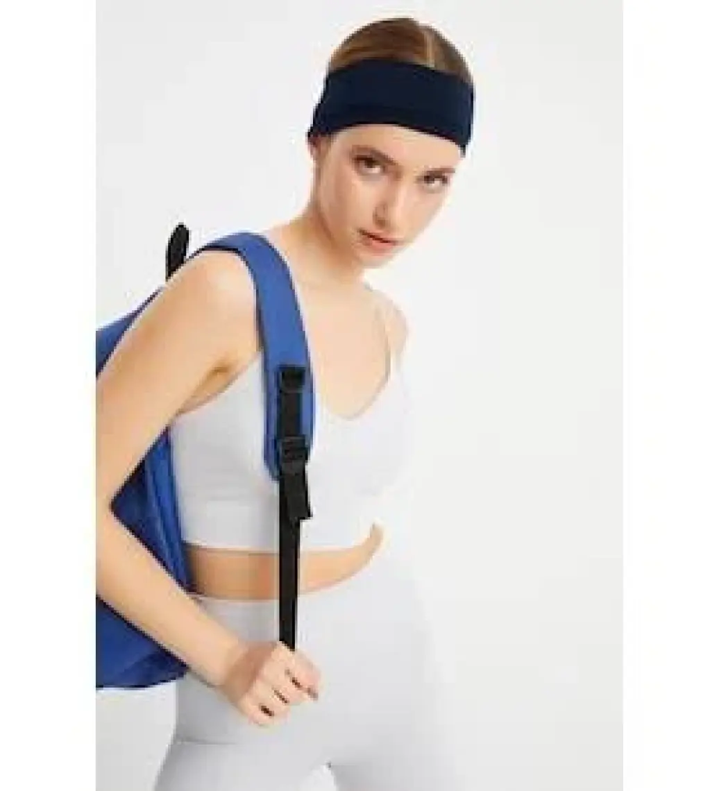 Butikgiz Lacivert Kadın Pamuklu Penye, Kaymaz, Terletmez, Ultra Hafif, Spor Saç Bandı Bandana