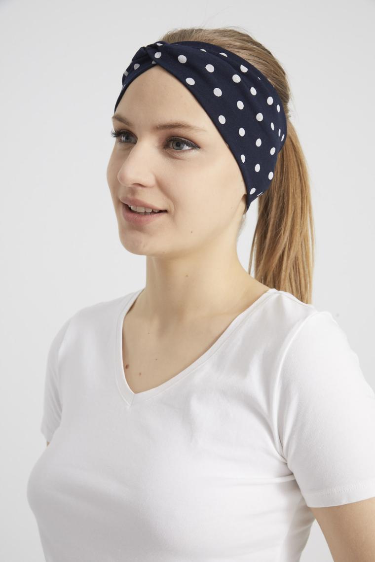 Butikgiz Siyah Beyaz Puantiyeli Butik Kadın Bandana Saç Bandı, Ekstra Yumuşak, Esnek, Doğal, Pamuklu Penye Kumaş
