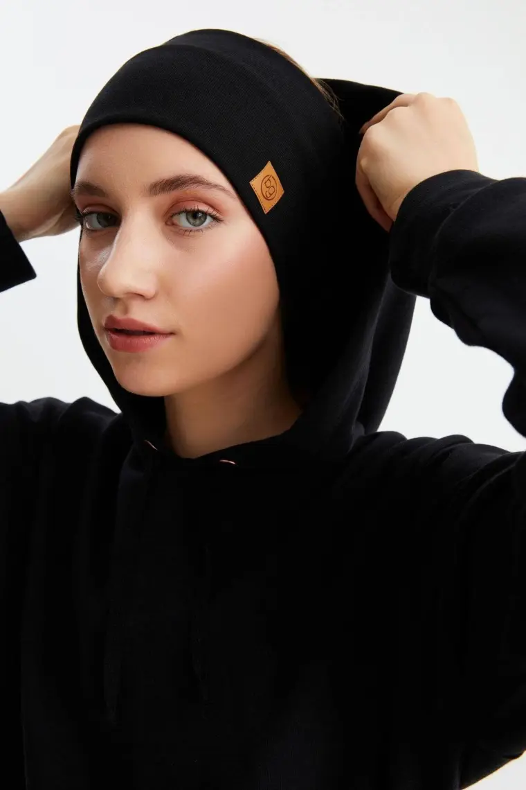 Butikgiz Siyah Kadın Pamuklu Termal, Kaymaz, Terletmez, Ultra Hafif, Spor Saç Bandı Bandana Buff