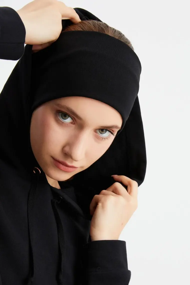 Butikgiz Siyah Kadın Pamuklu Termal, Kaymaz, Terletmez, Ultra Hafif, Spor Saç Bandı Bandana Buff