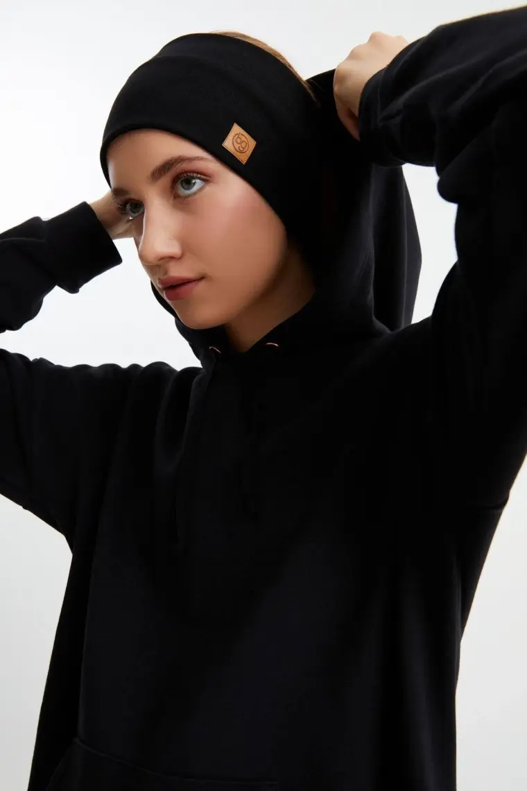 Butikgiz Siyah Kadın Pamuklu Termal, Kaymaz, Terletmez, Ultra Hafif, Spor Saç Bandı Bandana Buff