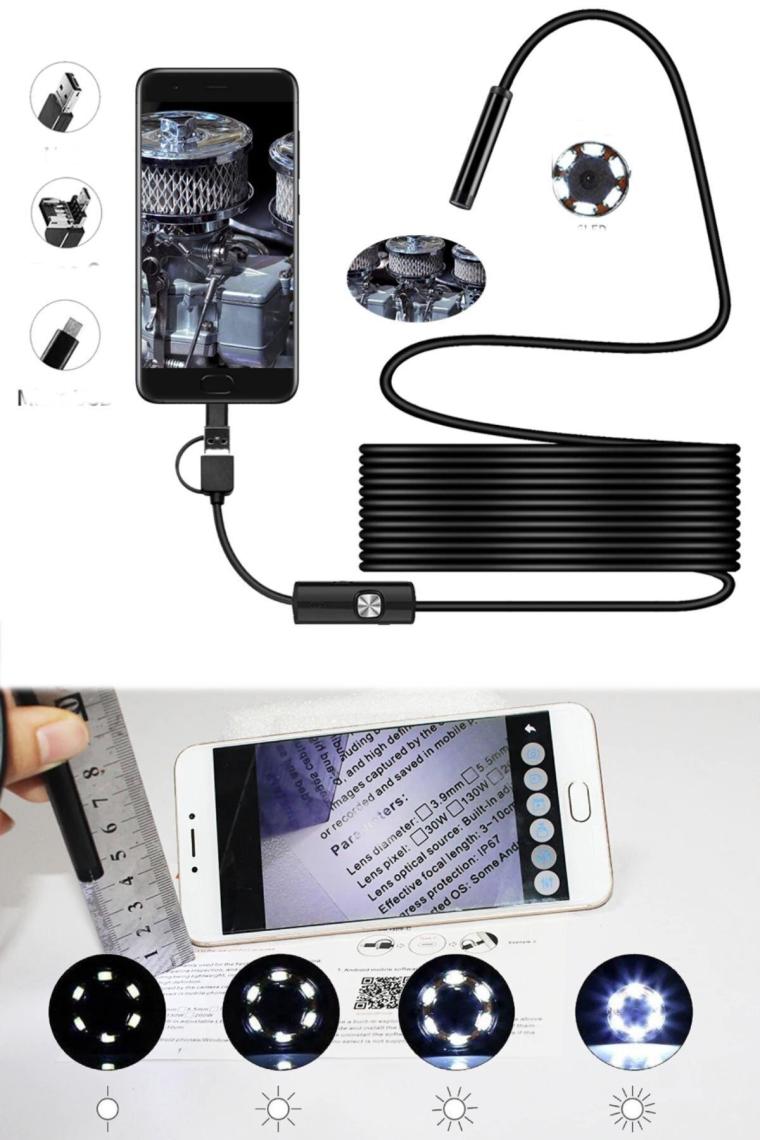 Utelips 2 Metre Profesyonel Endoskop Kamera Arama Motor Içi Su Geçirmez Aralara Girebilen Tesisat Kamerası