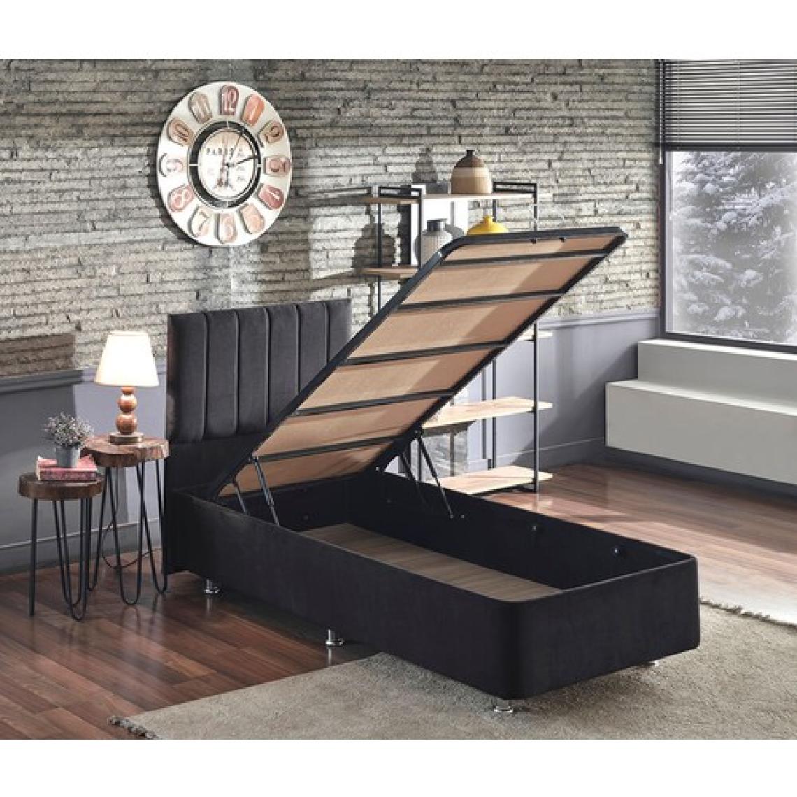 Niron Juliette 100x200 cm Tek Kişilik Lüks Yatak Seti - Siyah Kumaş Baza, Başlık ve Yatak Takımı