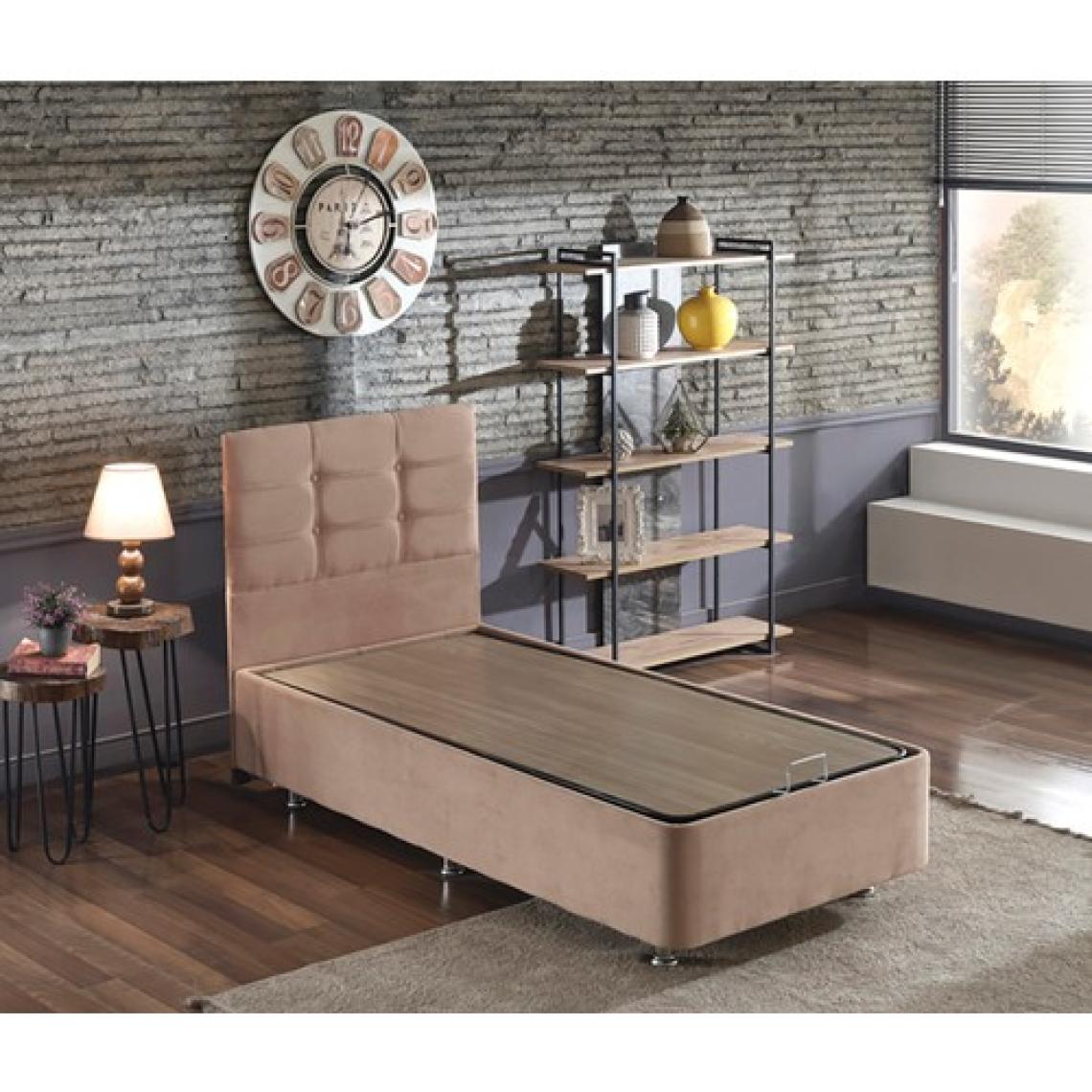 Niron Queen 100x200 cm Tek Kişilik Pedli Yatak Seti - Sütlü Kahve Kumaş Baza, Başlık ve Yatak Takımı