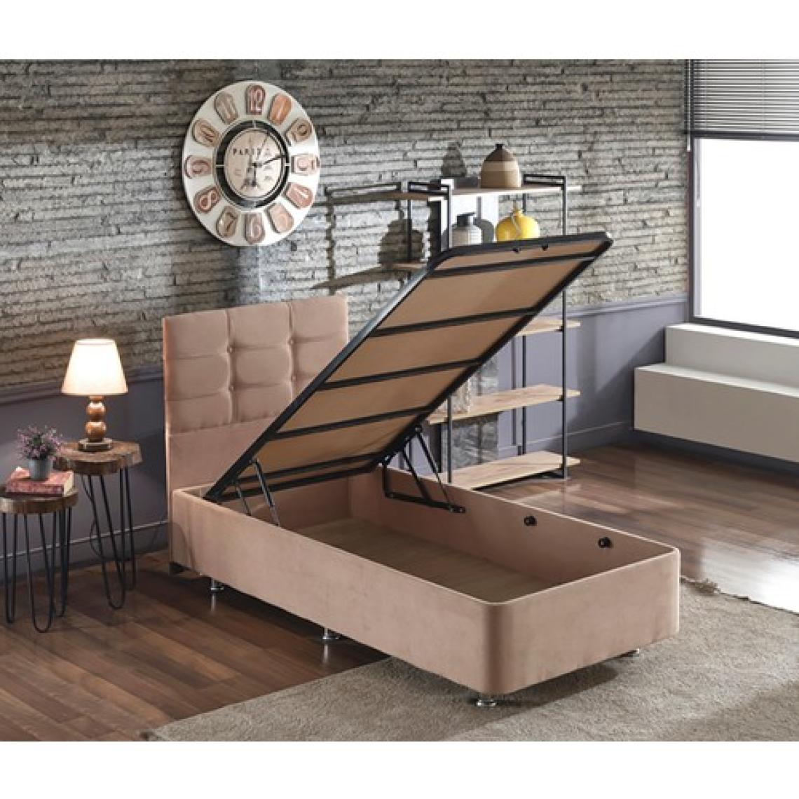 Niron Queen 100x200 cm Tek Kişilik Pedli Yatak Seti - Sütlü Kahve Kumaş Baza, Başlık ve Yatak Takımı