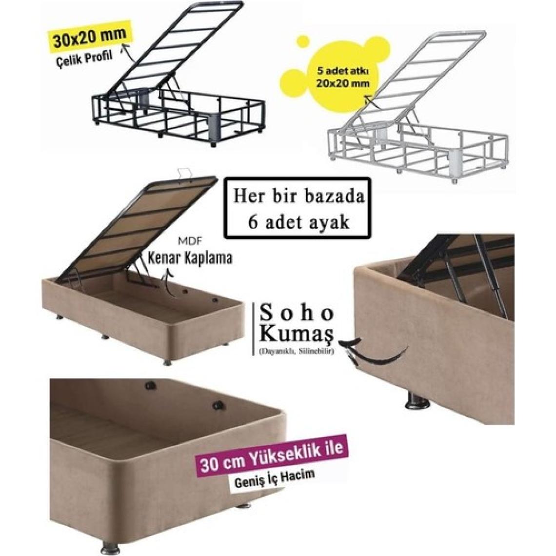 Niron Queen 120x200 Bir Buçuk Kişilik Pedli Yatak Seti Sütlü Kahve Kumaş Baza Başlık ve Yatak Takımı