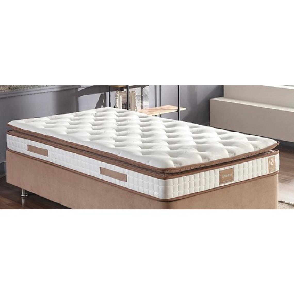 Niron Queen 120x200 Bir Buçuk Kişilik Pedli Yatak Seti Sütlü Kahve Kumaş Baza Başlık ve Yatak Takımı